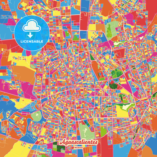 Aguascalientes, Mexico Crazy Colorful Street Map Poster Template - HEBSTREITS Sketches