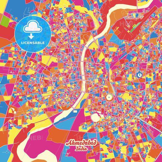 Ahmedabad, India Crazy Colorful Street Map Poster Template - HEBSTREITS Sketches