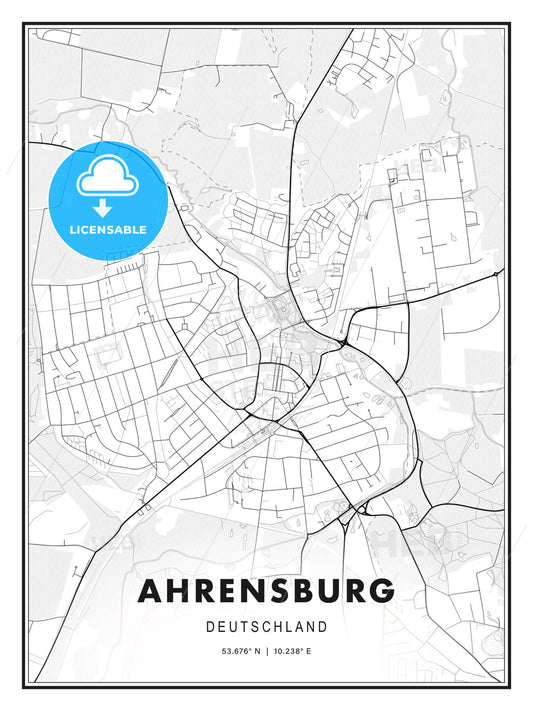 Ahrensburg, Germany, Modern Print Template in Various Formats - HEBSTREITS Sketches