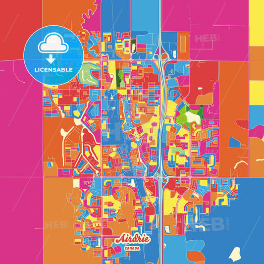 Airdrie, Canada Crazy Colorful Street Map Poster Template - HEBSTREITS Sketches