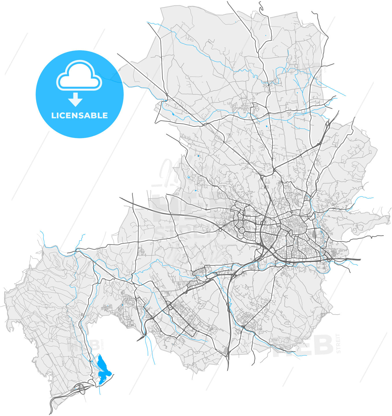 Aix-en-Provence, Bouches-du-Rhône, France, high quality vector map