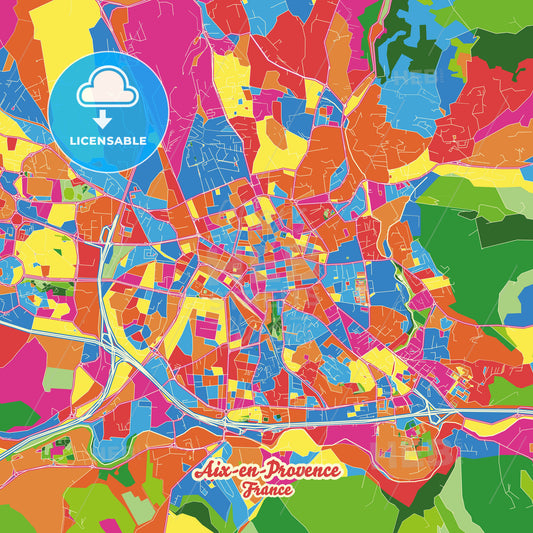 Aix-en-Provence, France Crazy Colorful Street Map Poster Template - HEBSTREITS Sketches
