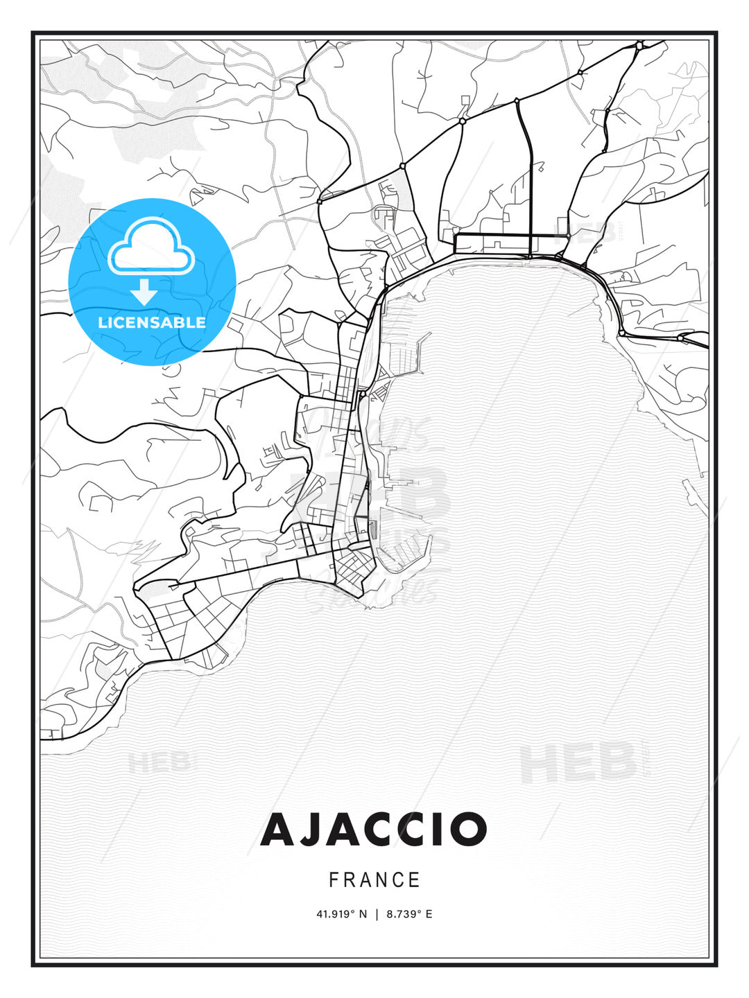 Ajaccio, France, Modern Print Template in Various Formats - HEBSTREITS Sketches