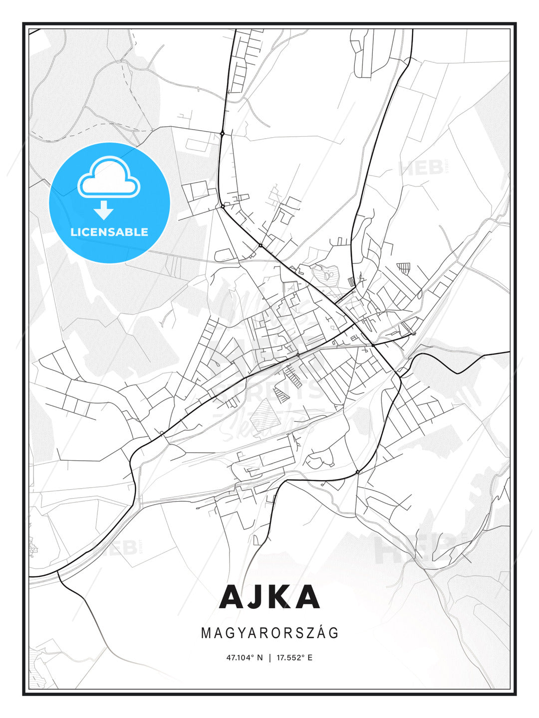 Ajka, Hungary, Modern Print Template in Various Formats - HEBSTREITS Sketches