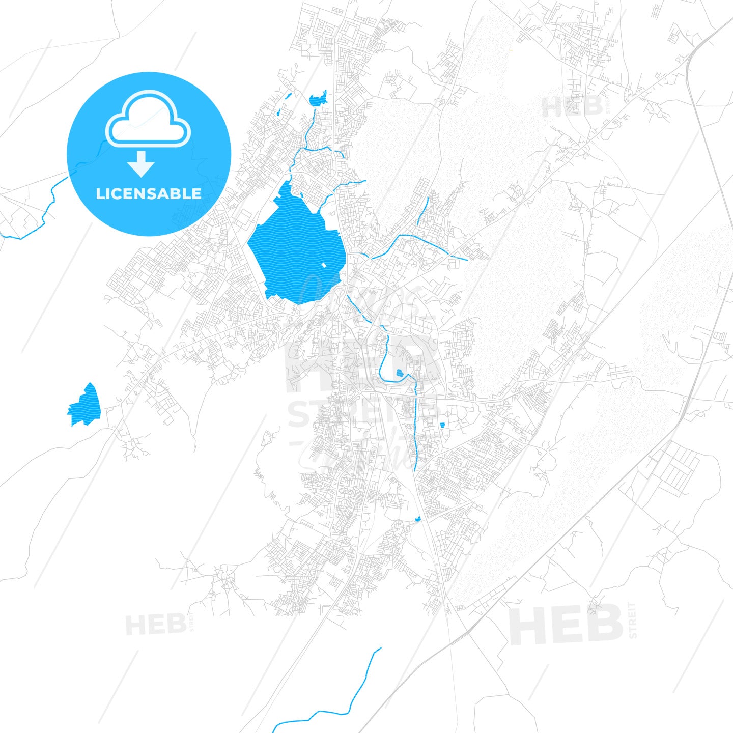 Ajmer, India PDF vector map with water in focus