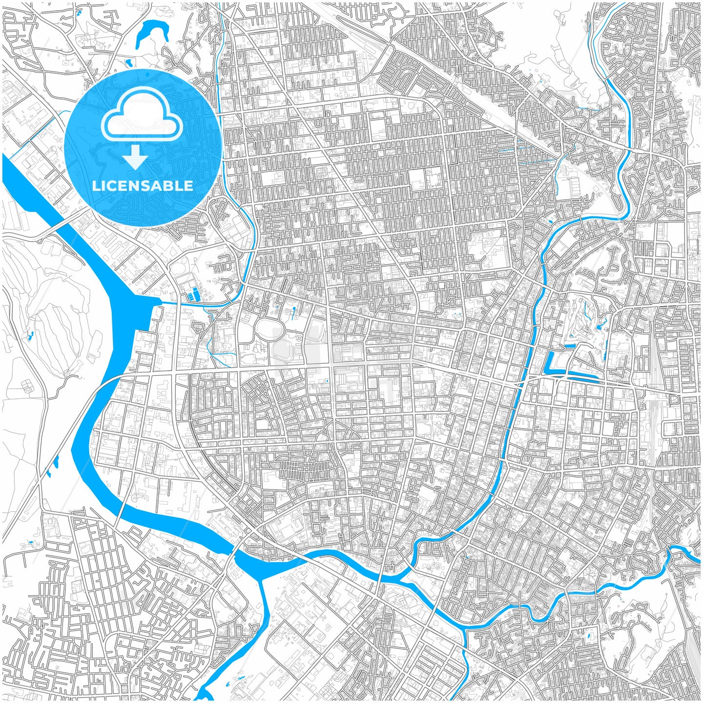 Akita, Akita, Japan, city map with high quality roads.