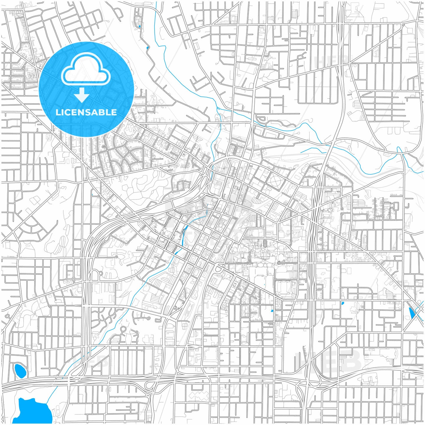 Akron, Ohio, United States, city map with high quality roads.