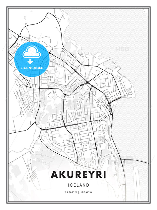 Akureyri, Iceland, Modern Print Template in Various Formats - HEBSTREITS Sketches