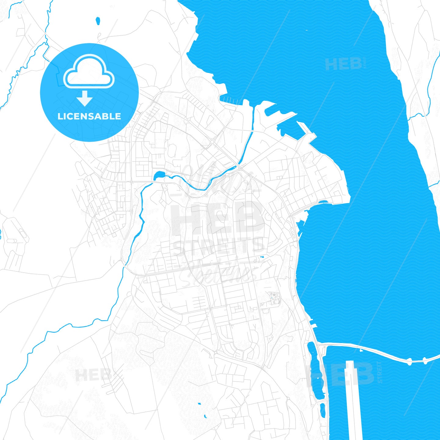 Akureyri, Iceland PDF vector map with water in focus