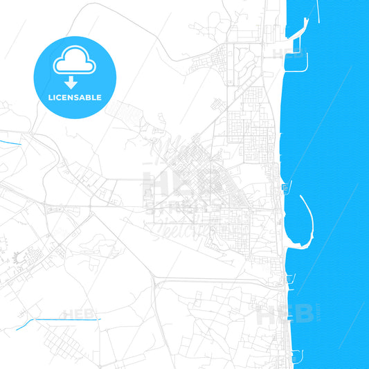 Al Fujairah City  , United Arab Emirates PDF vector map with water in focus