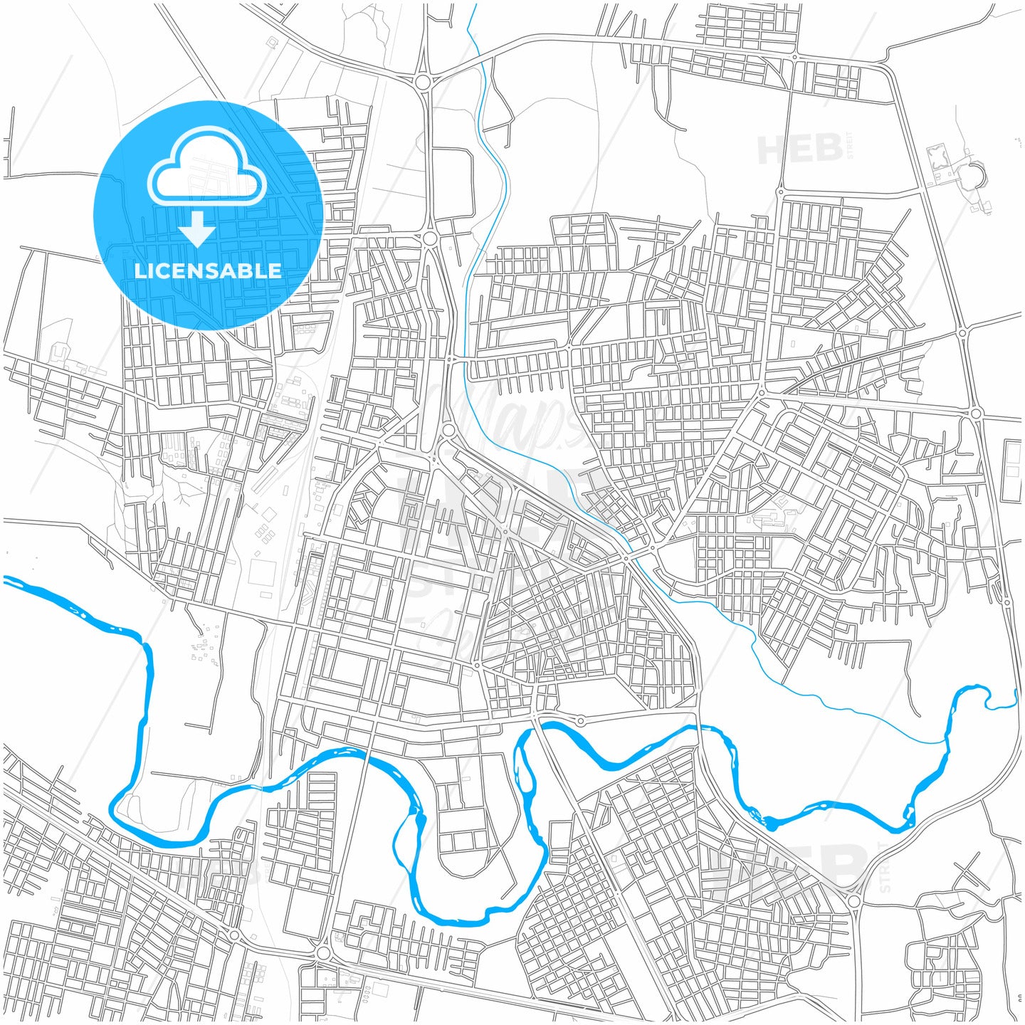 Al-Hasakah, Syria, city map with high quality roads.