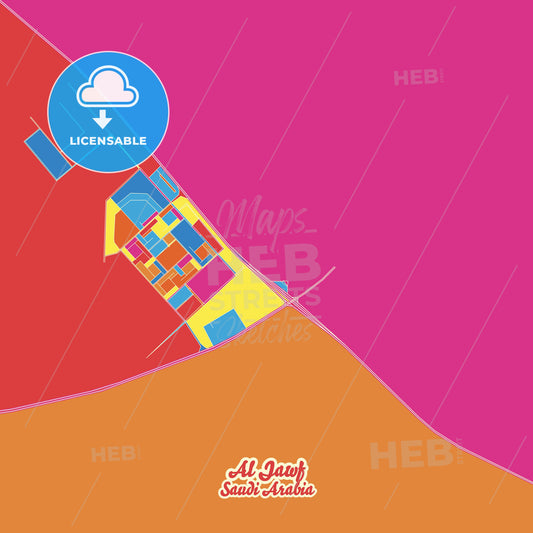 Al Jawf, Saudi Arabia Crazy Colorful Street Map Poster Template - HEBSTREITS Sketches