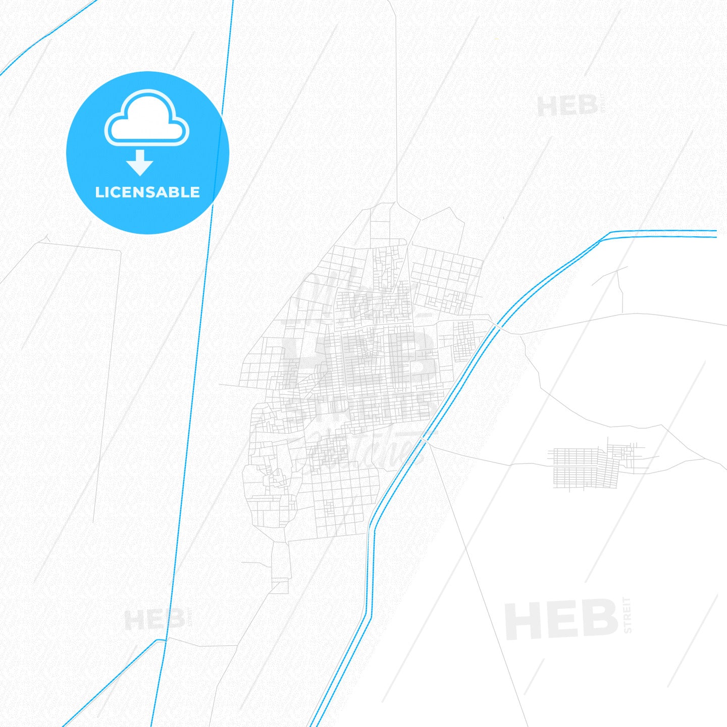 Al Manaqil, Sudan PDF vector map with water in focus