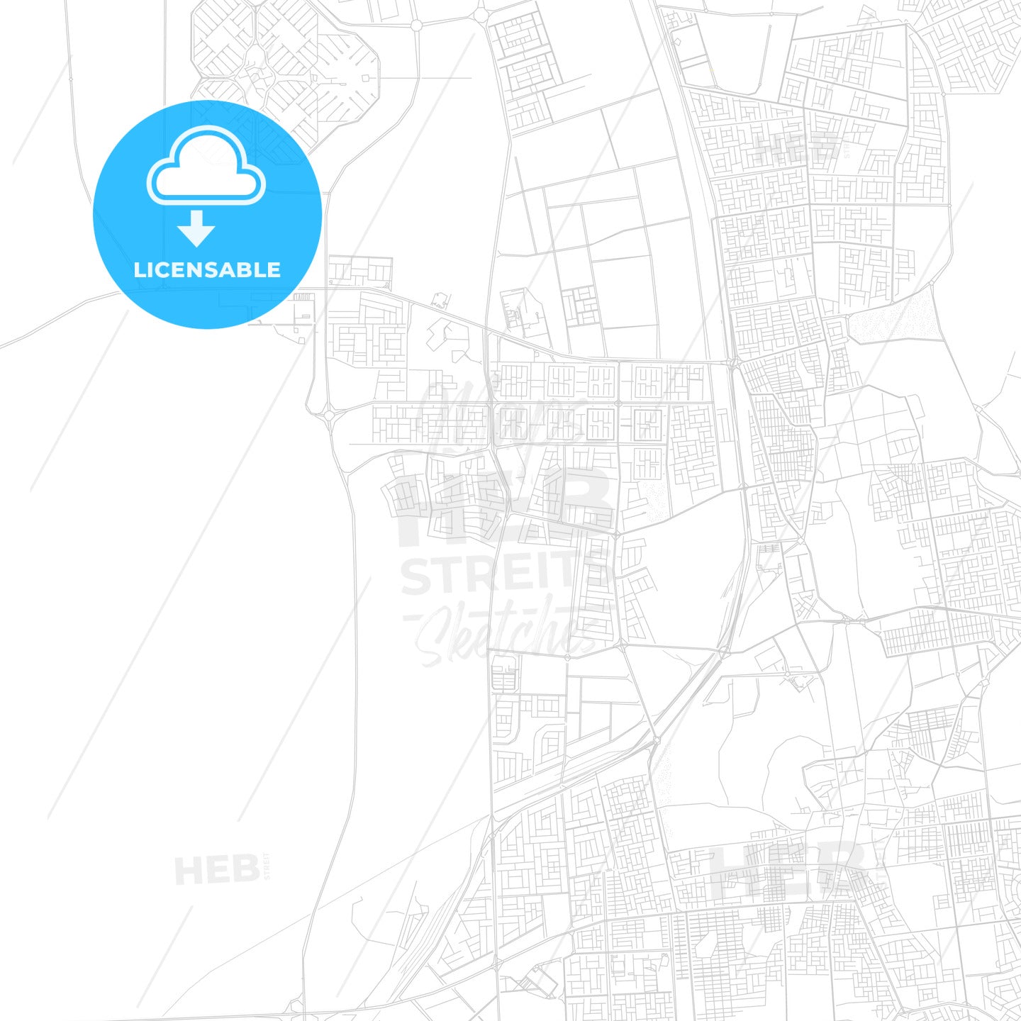Al-Mubarraz, Saudi Arabia PDF vector map with water in focus