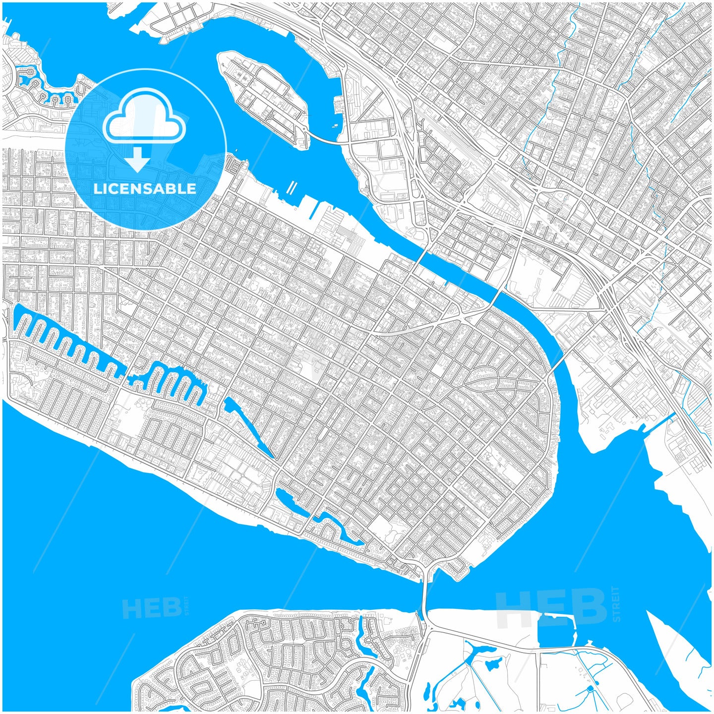 Alameda, California, United States, city map with high quality roads.