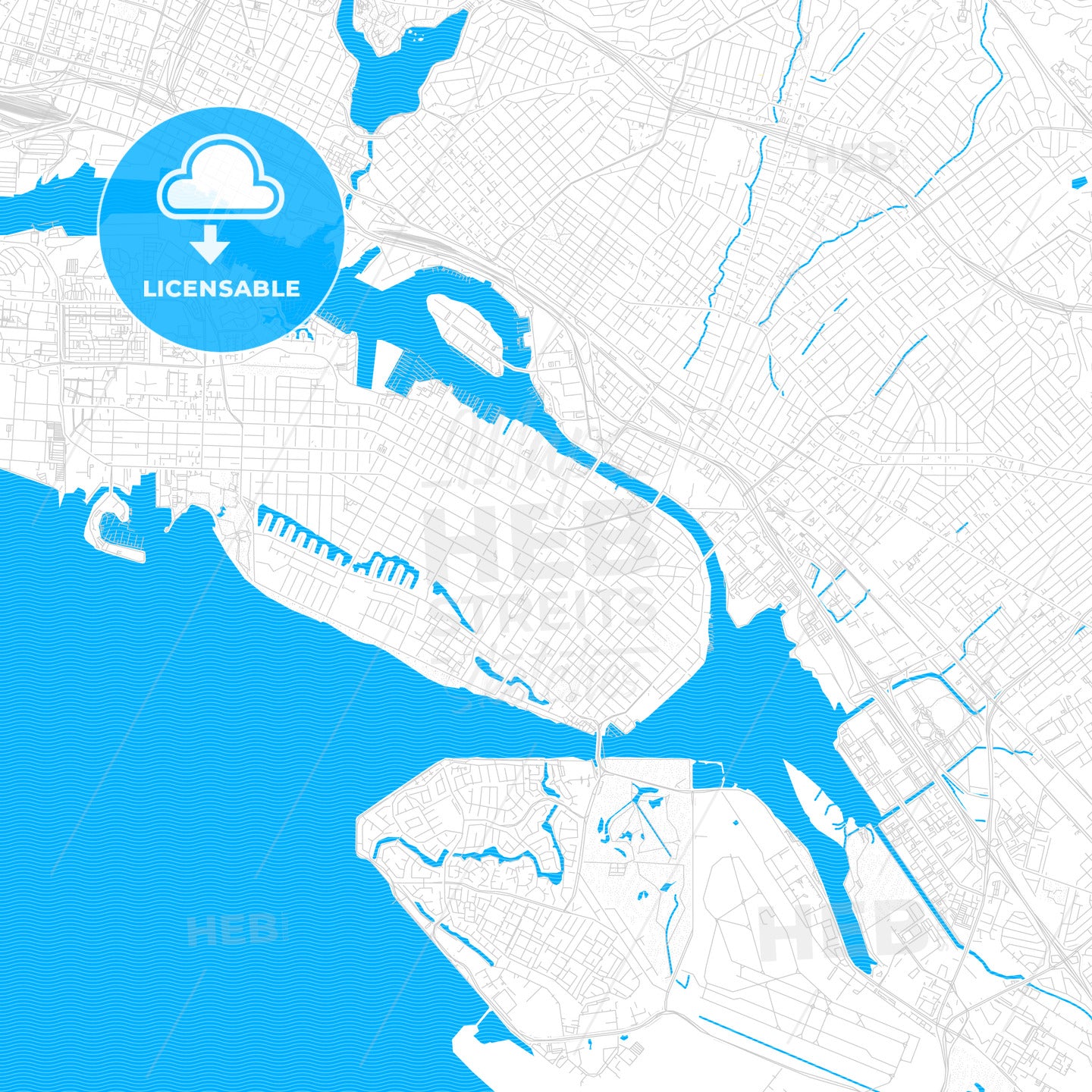 Alameda, California, United States, PDF vector map with water in focus