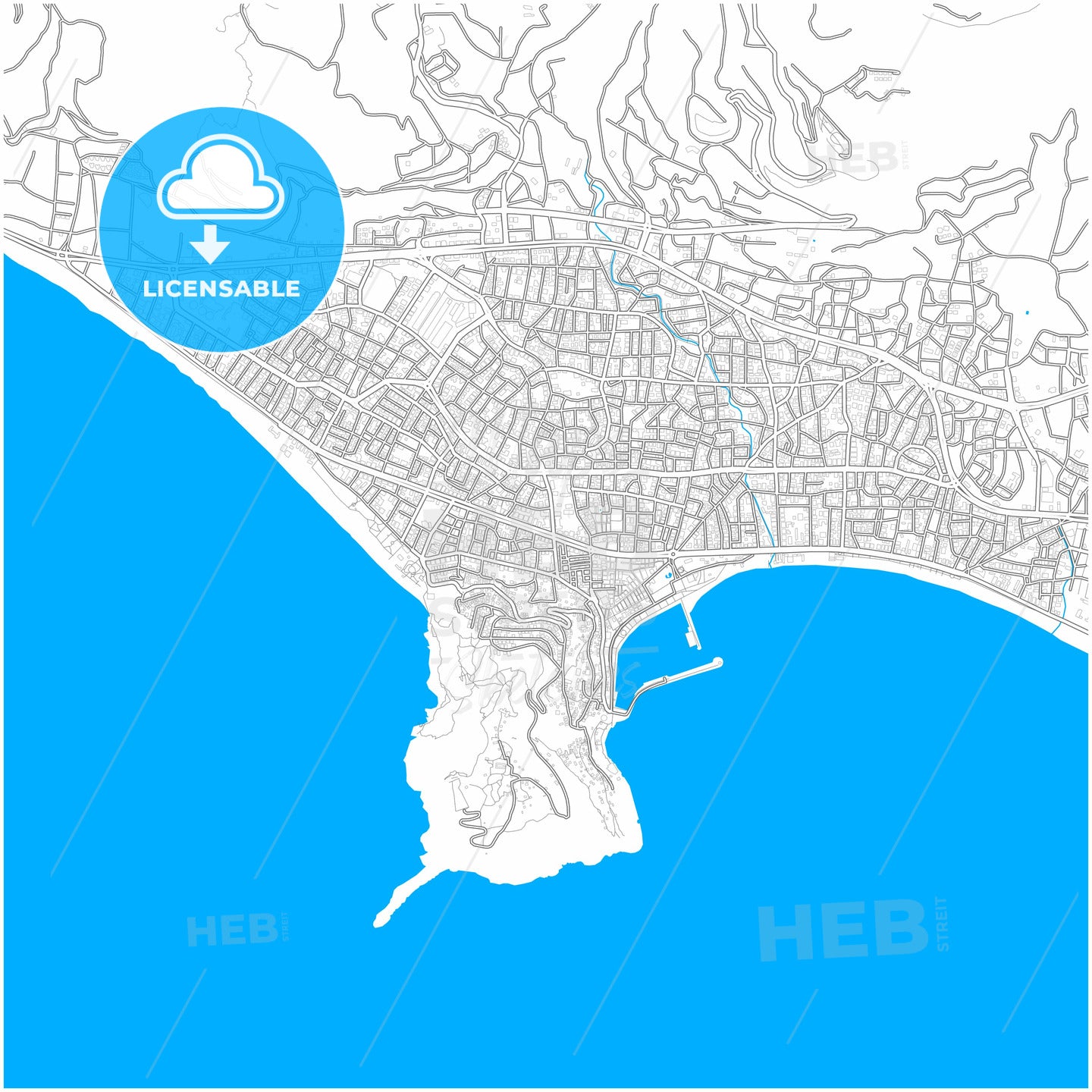 Alanya, Antalya, Turkey, city map with high quality roads.