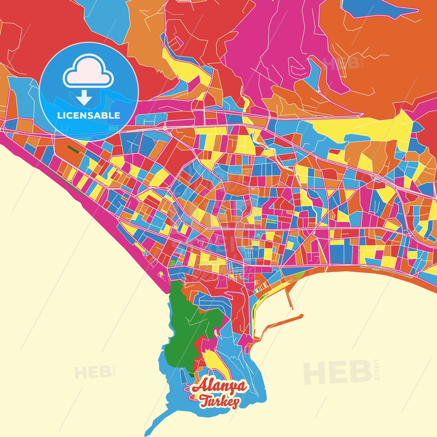 Alanya, Turkey Crazy Colorful Street Map Poster Template - HEBSTREITS Sketches