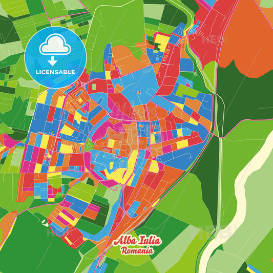 Alba Iulia, Romania Crazy Colorful Street Map Poster Template - HEBSTREITS Sketches