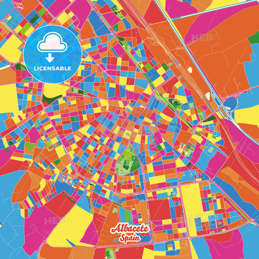Albacete, Spain Crazy Colorful Street Map Poster Template - HEBSTREITS Sketches