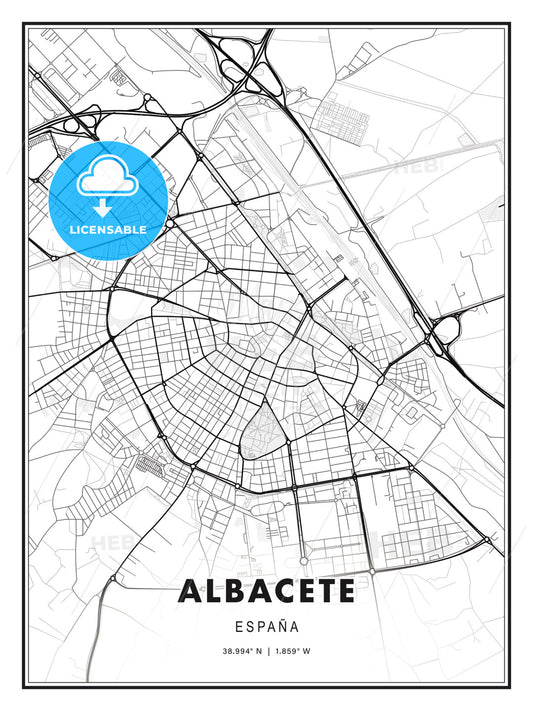 Albacete, Spain, Modern Print Template in Various Formats - HEBSTREITS Sketches