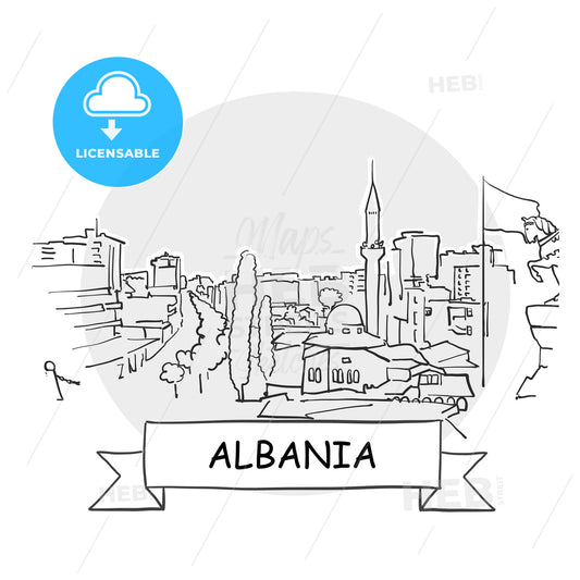 Albania hand-drawn urban vector sign – instant download