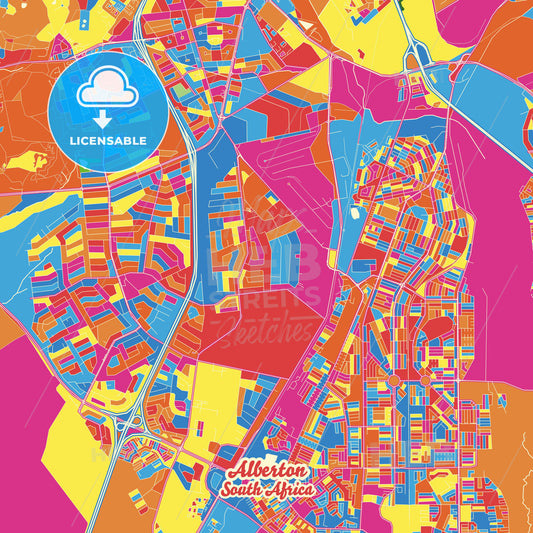 Alberton, South Africa Crazy Colorful Street Map Poster Template - HEBSTREITS Sketches