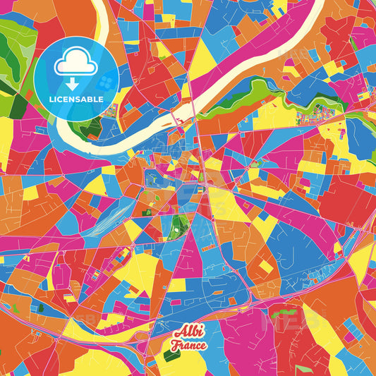 Albi, France Crazy Colorful Street Map Poster Template - HEBSTREITS Sketches