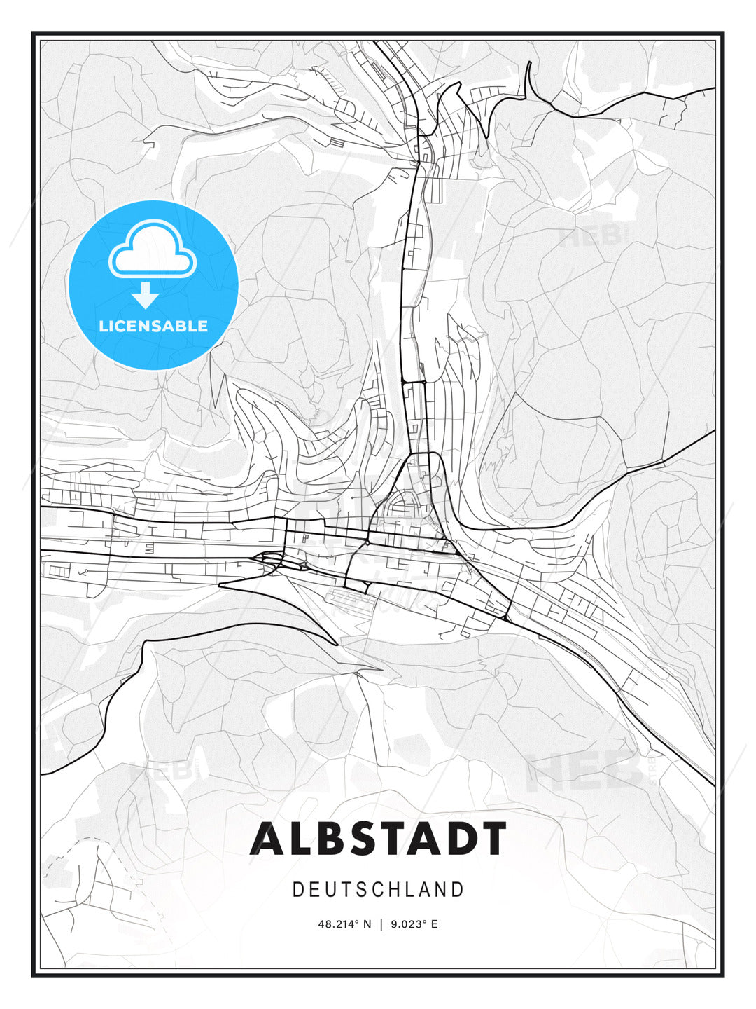 Albstadt, Germany, Modern Print Template in Various Formats - HEBSTREITS Sketches