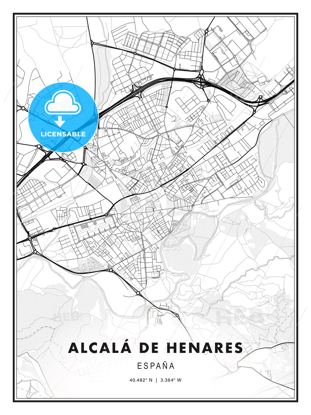 Alcalá de Henares, Spain, Modern Print Template in Various Formats - HEBSTREITS Sketches