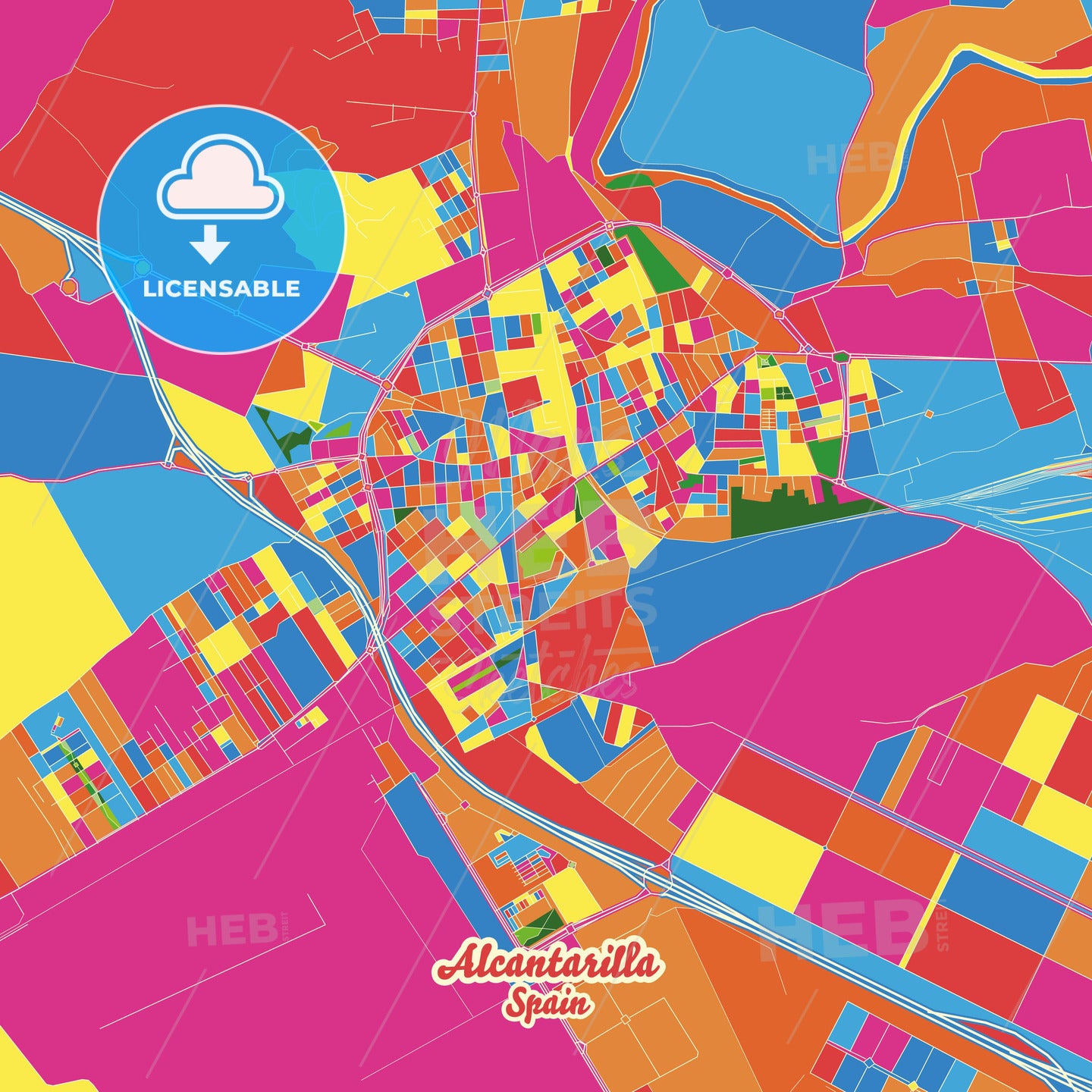 Alcantarilla, Spain Crazy Colorful Street Map Poster Template - HEBSTREITS Sketches