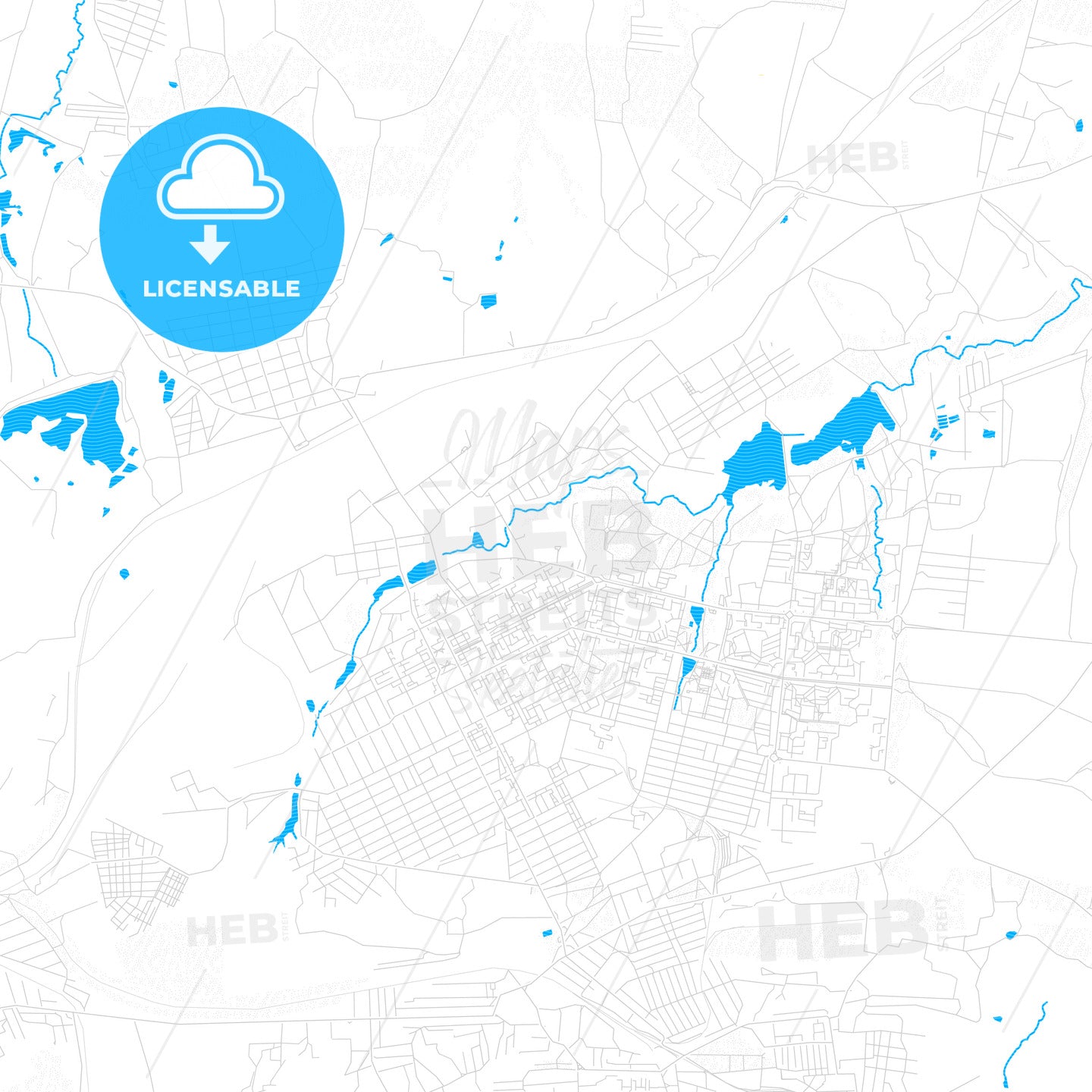 Alchevsk, Ukraine PDF vector map with water in focus