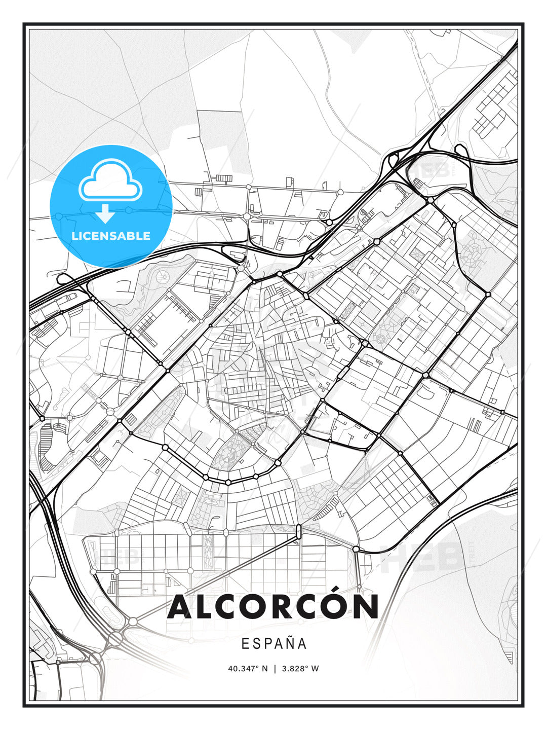Alcorcón, Spain, Modern Print Template in Various Formats - HEBSTREITS Sketches