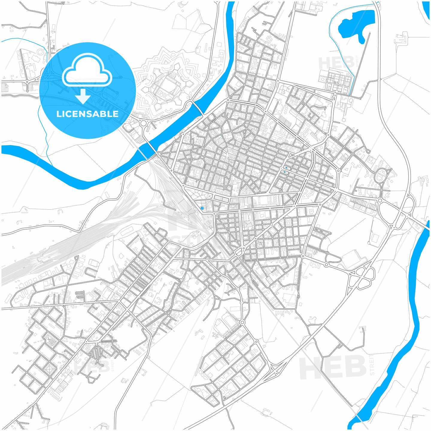 Alessandria, Piedmont, Italy, city map with high quality roads.