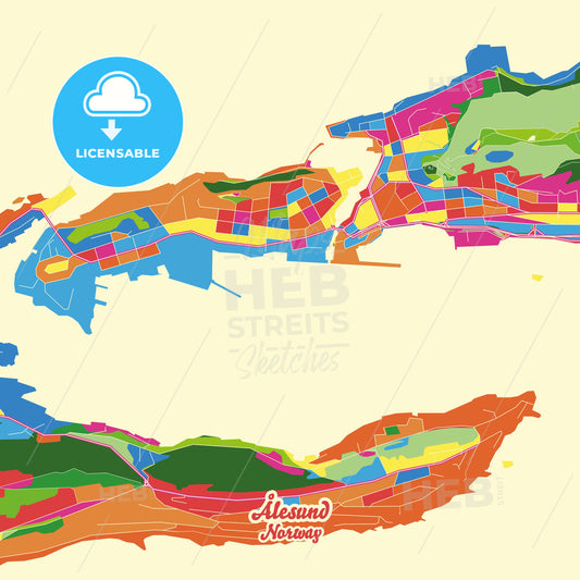 Ålesund, Norway Crazy Colorful Street Map Poster Template - HEBSTREITS Sketches