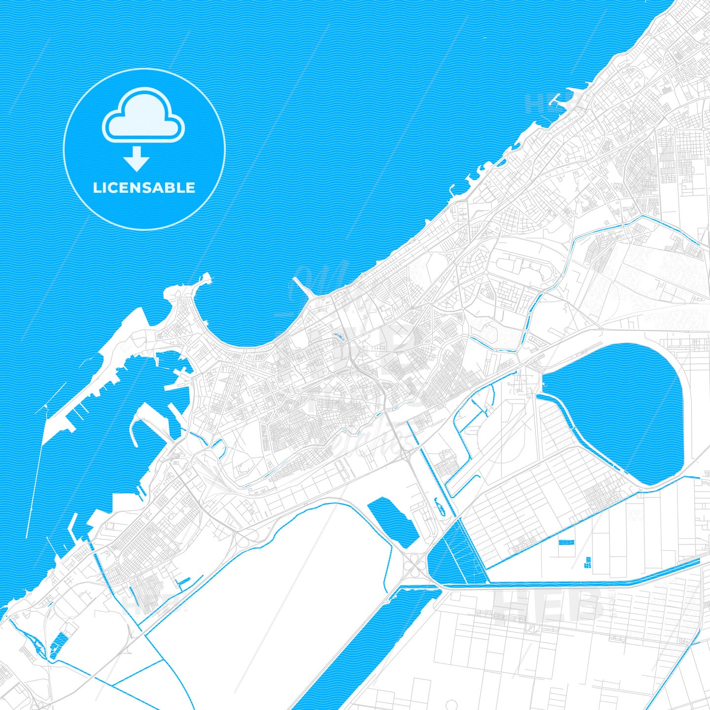 Alexandria, Egypt PDF vector map with water in focus