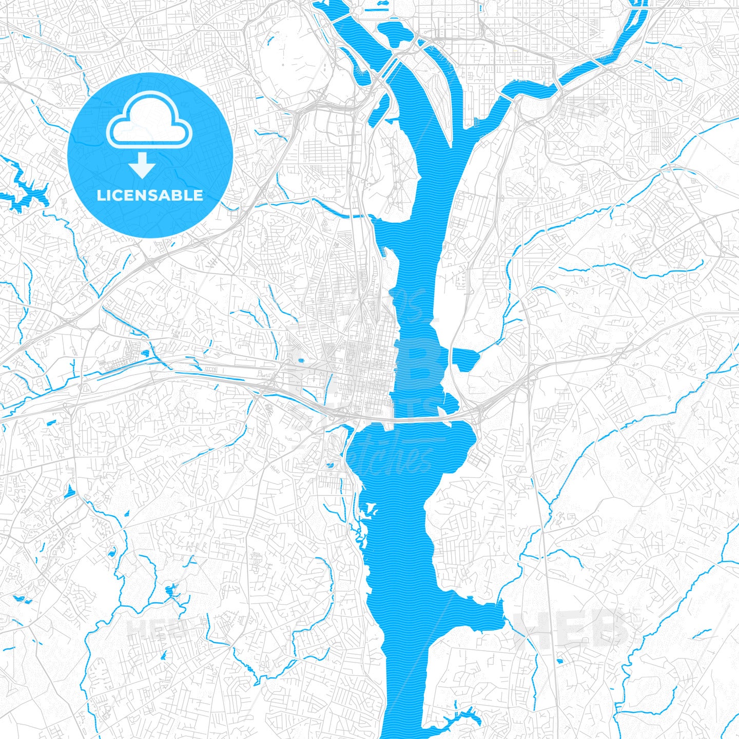 Alexandria, Virginia, United States, PDF vector map with water in focus