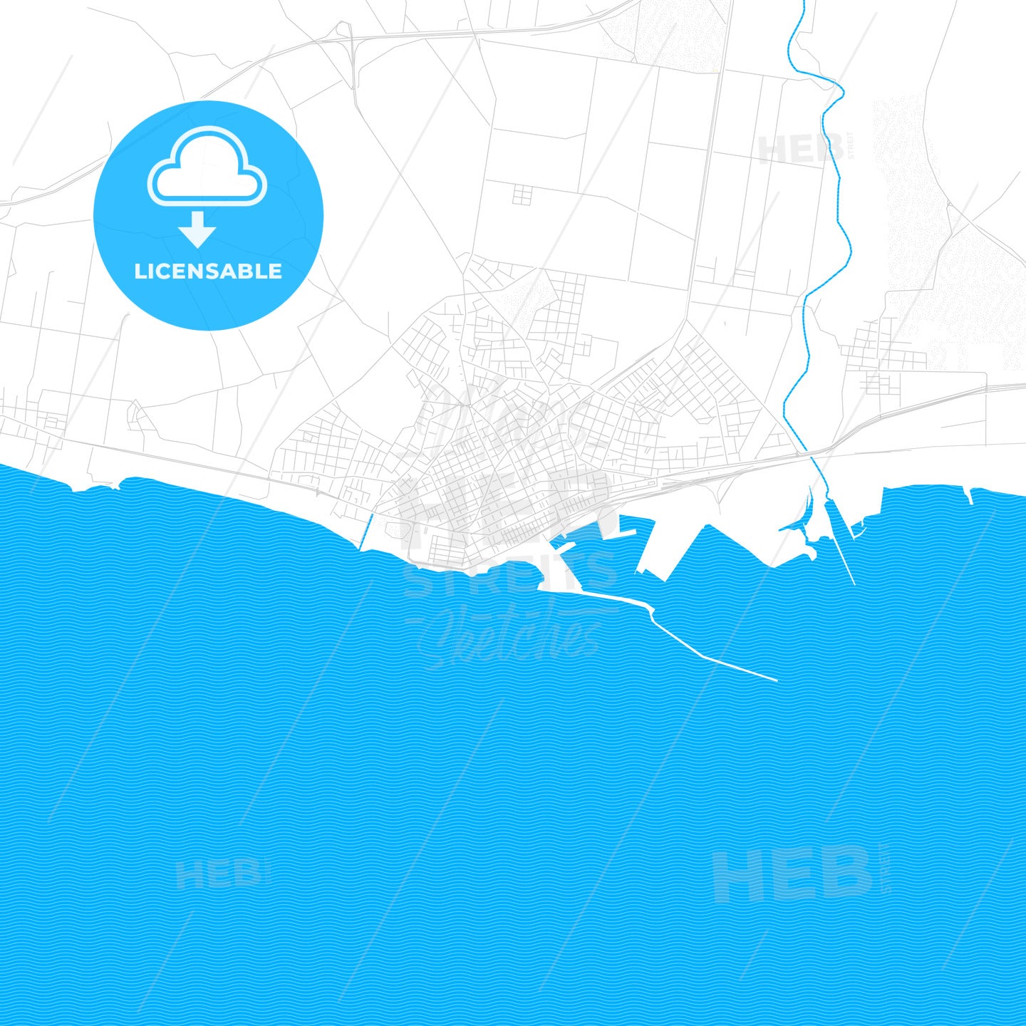 Alexandroupoli, Greece PDF vector map with water in focus - HEBSTREITS