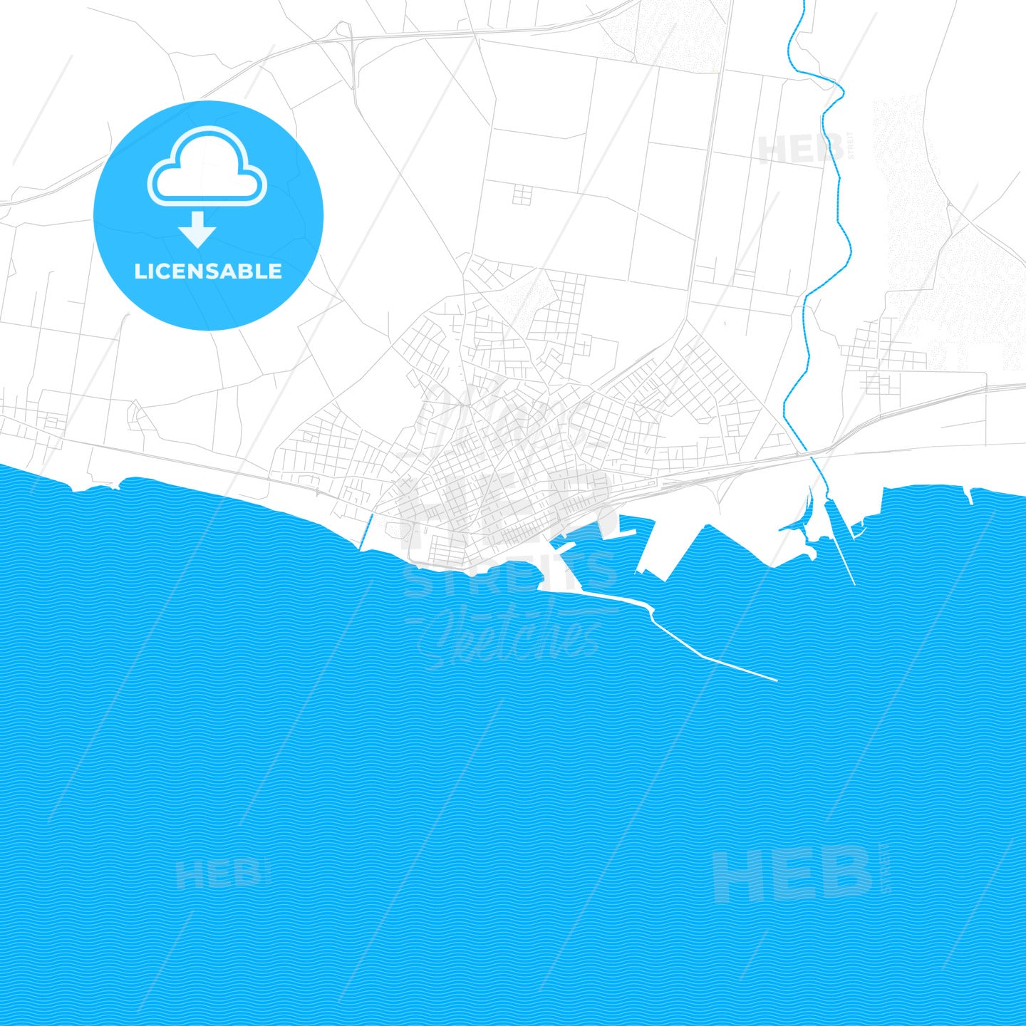 Alexandroupoli, Greece PDF vector map with water in focus