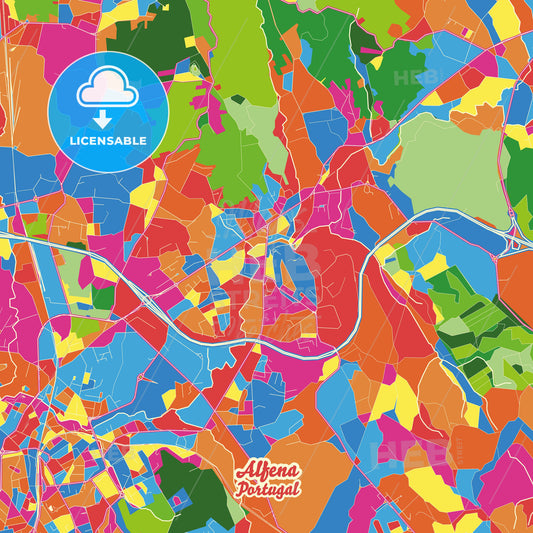 Alfena, Portugal Crazy Colorful Street Map Poster Template - HEBSTREITS Sketches