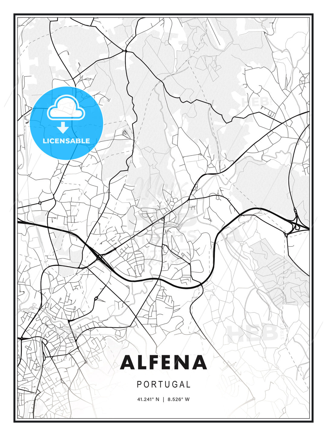 Alfena, Portugal, Modern Print Template in Various Formats - HEBSTREITS Sketches