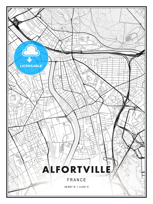Alfortville, France, Modern Print Template in Various Formats - HEBSTREITS Sketches