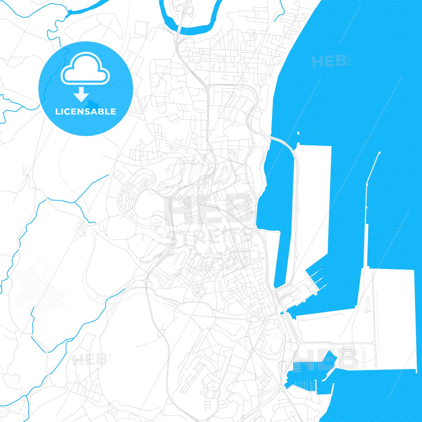 Algeciras, Spain PDF vector map with water in focus