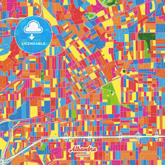 Alhambra, United States Crazy Colorful Street Map Poster Template - HEBSTREITS Sketches