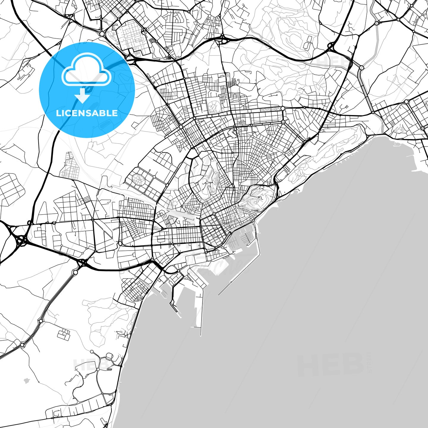Alicante, Spain - downtown map, light