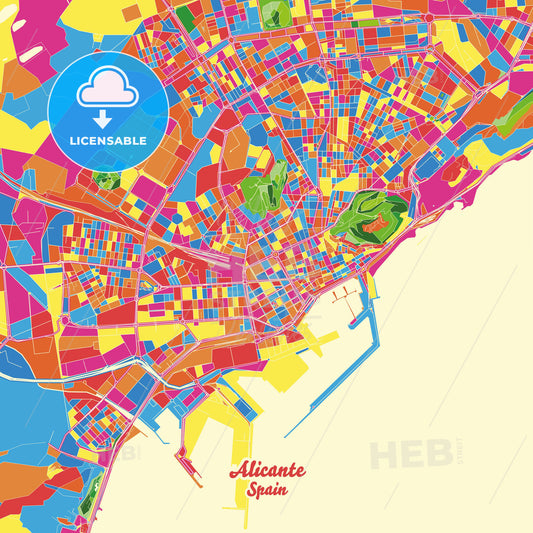 Alicante, Spain Crazy Colorful Street Map Poster Template - HEBSTREITS Sketches