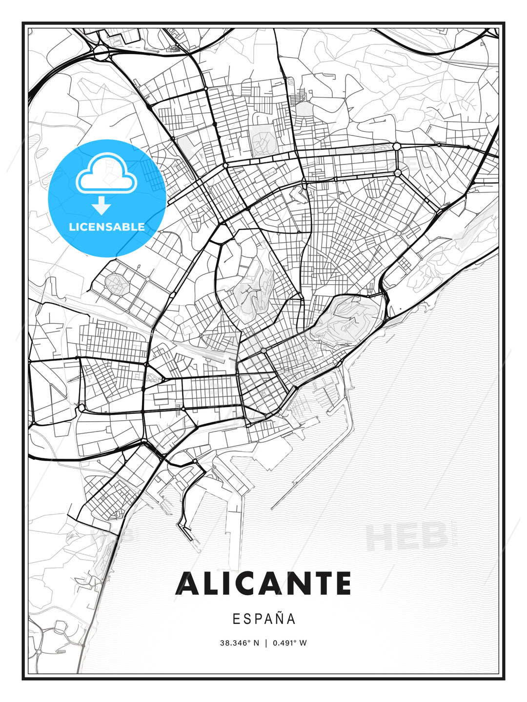 Alicante, Spain, Modern Print Template in Various Formats - HEBSTREITS Sketches