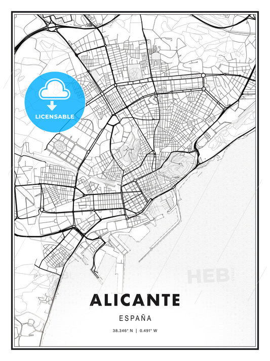 Alicante, Spain, Modern Print Template in Various Formats - HEBSTREITS Sketches