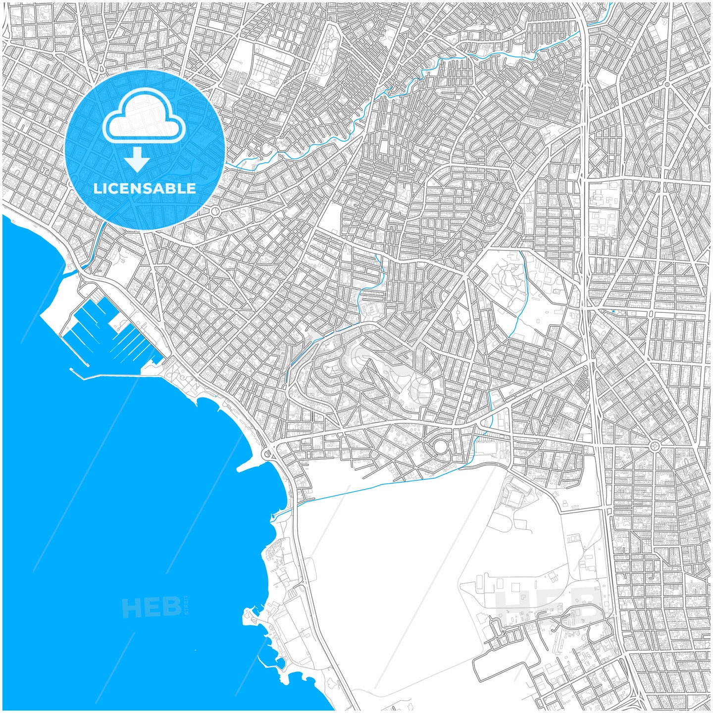 Alimos, Attica, Greece, city map with high quality roads.
