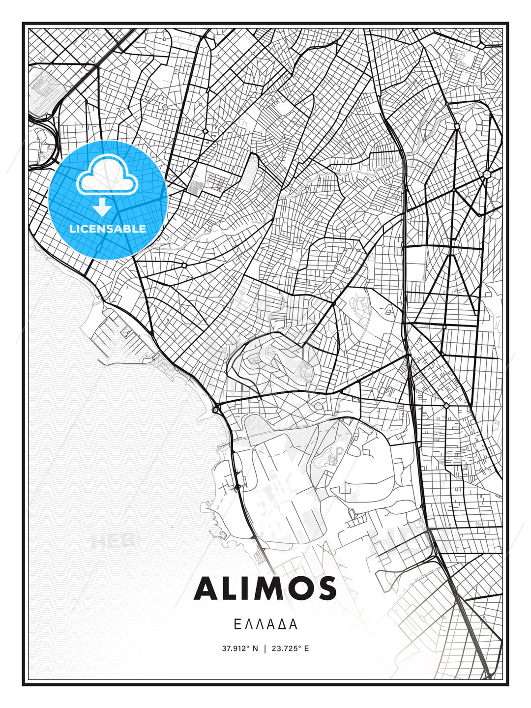 Alimos, Greece, Modern Print Template in Various Formats - HEBSTREITS Sketches